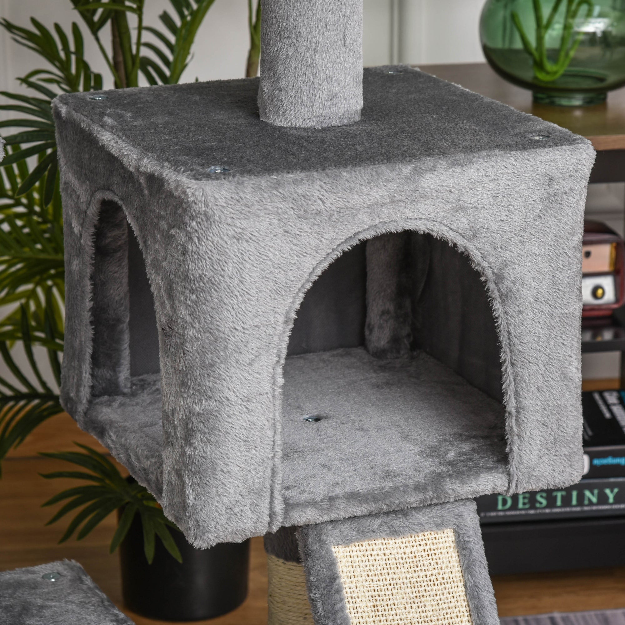 PawHut Cat Tree Tower for Indoor Cats, 111cm Kitten Activity Centre with Scratching Post Pad Hammock Condo Bed Ball Toy, Grey 