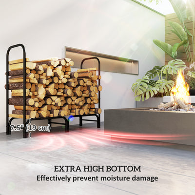 Outsunny 4FT Firewood Rack with Canvas Carrier Bag and 600D Oxford Waterproof Cover, Metal Log Store Indoors, Log Storage Rack Holder for Outdoor Indoor Fireplace, Black 