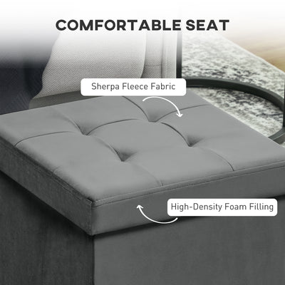 HOMCOM Foldable Velvet-Feel Storage Ottoman - Grey 