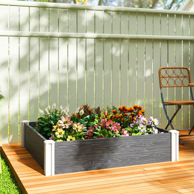 Outsunny Vinyl Raised Garden Bed Kit, 3 x 3 x 1ft Modular Elevated Garden Box with Slotting Legs and Open Bottom, Dark Grey 
