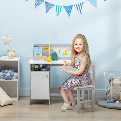 HOMCOM Kids Table and Chair Set w/ Whiteboard - Grey 