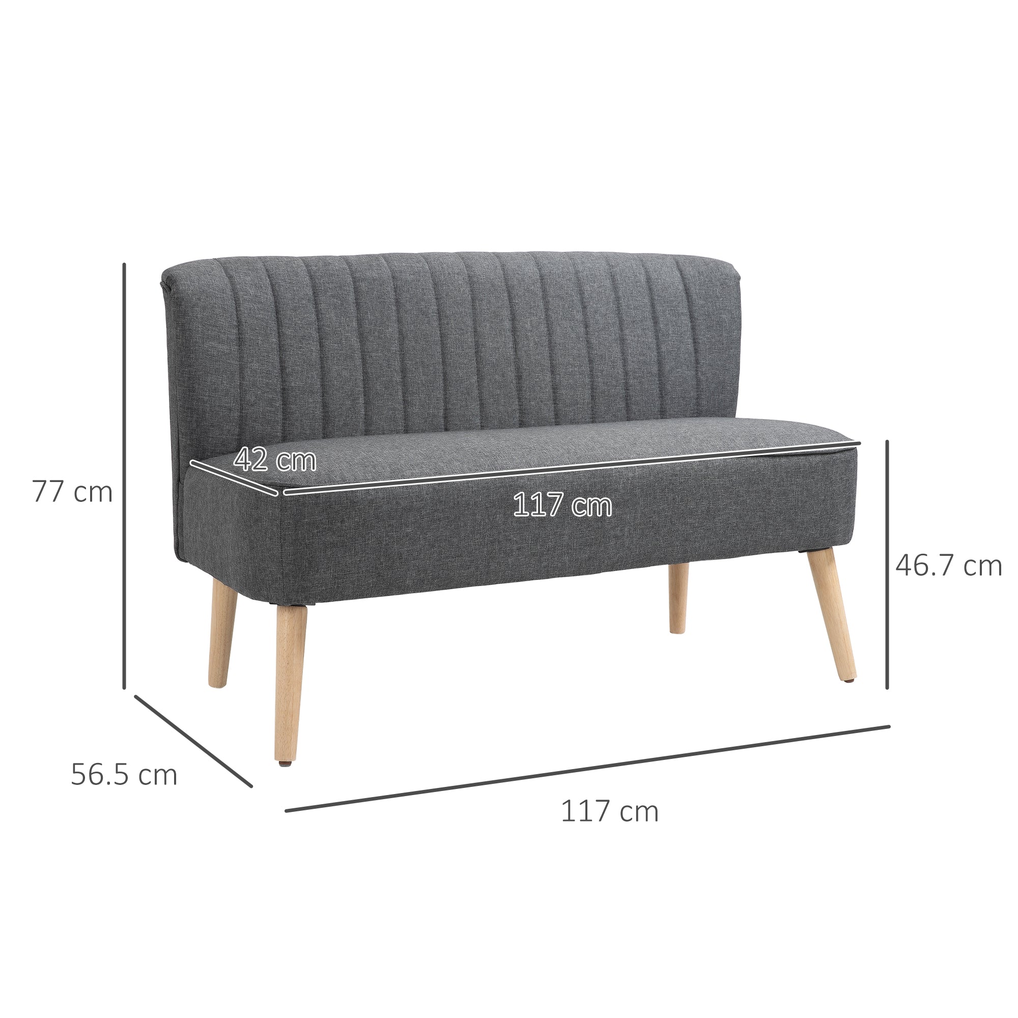 HOMCOM Modern Double Seat Sofa Loveseat Couch 2 Seater Compact Sofa Padded Linen Wood Leg Grey 