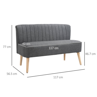 HOMCOM Modern Double Seat Sofa Loveseat Couch 2 Seater Compact Sofa Padded Linen Wood Leg Grey 