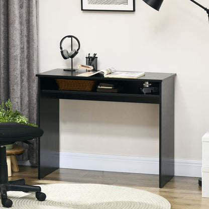 HOMCOM Modern Computer Desk, Home Office Table, Small Writing Desk with Storage Shelf, 90 x 50cm, Black Wood Grain 