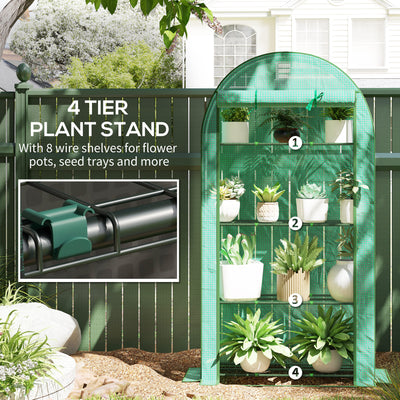 Outsunny 4 Tier Mini Greenhouse with Reinforced PE Cover, Portable Small Greenhouse with Roll-Up Door, 105 x 45 x 160cm, Green 