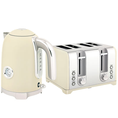 HOMCOM Retro 3000W Kettle and Toaster Set - Cream 