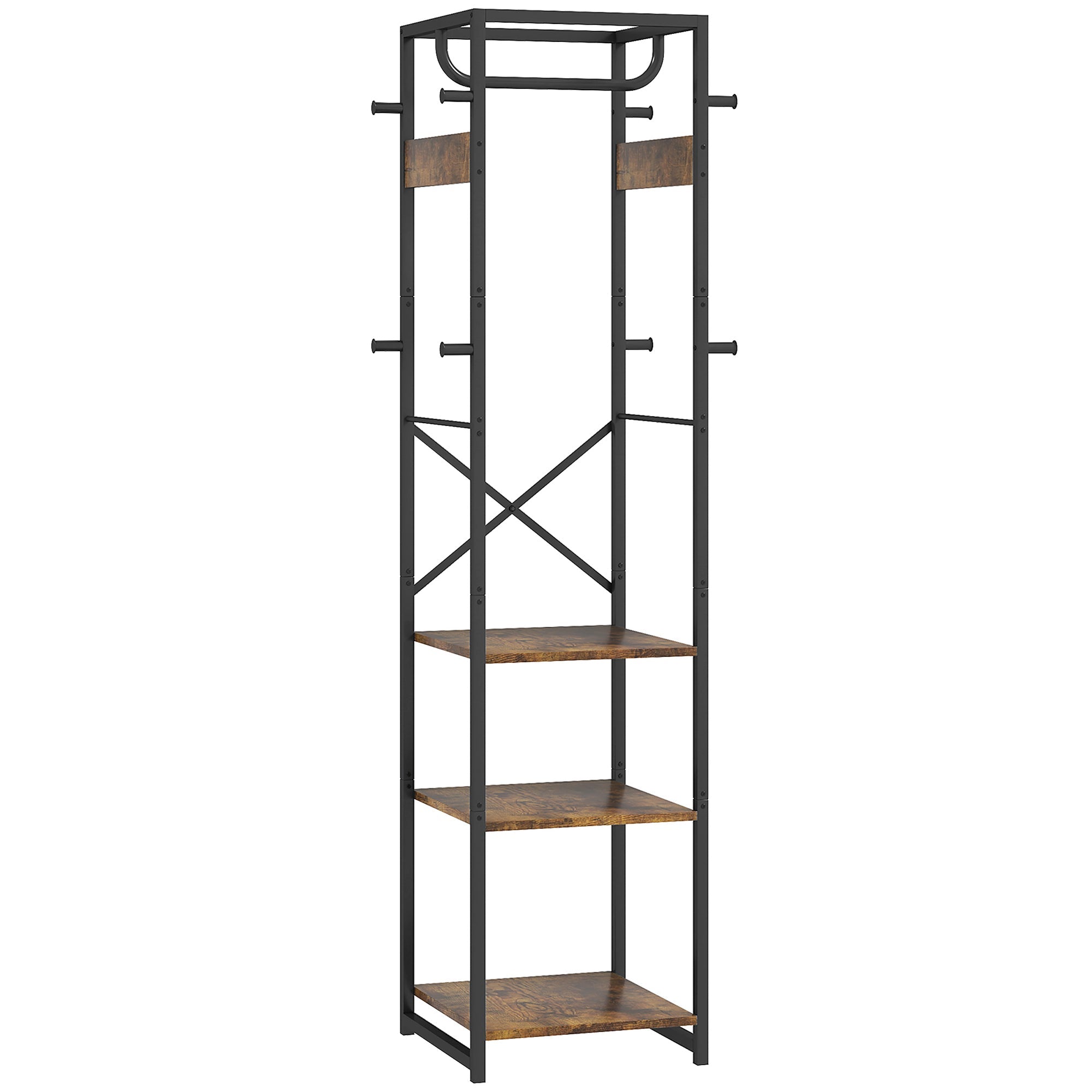HOMCOM Multi-Storage Clothes Rack - Brown/Black 