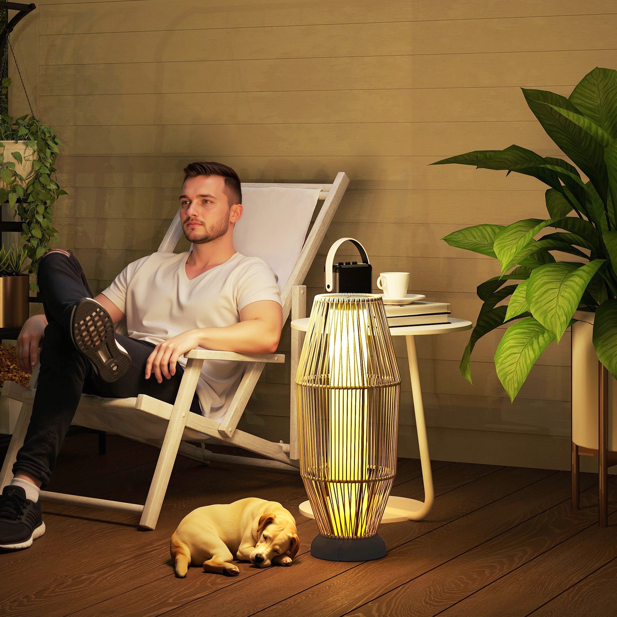 Outsunny Garden Rattan Lamp, 72 cm Tall Solar Rattan Floor Lamp, Solar Garden Light with Auto On/Off LED, IP44 for Outdoor, Porch, Pathway, Terrace, Grey 