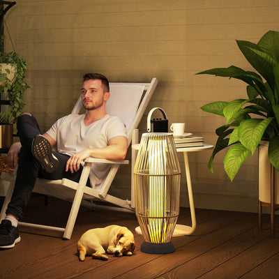 Outsunny Garden Rattan Lamp, 72 cm Tall Solar Rattan Floor Lamp, Solar Garden Light with Auto On/Off LED, IP44 for Outdoor, Porch, Pathway, Terrace, Grey 