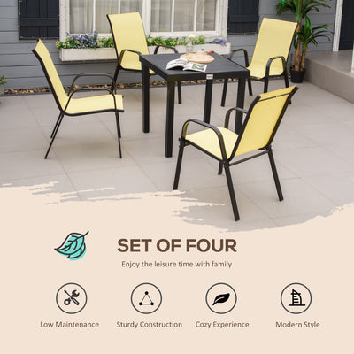 Outsunny Set of Four Stackable Mesh Seat Chairs - Beige 