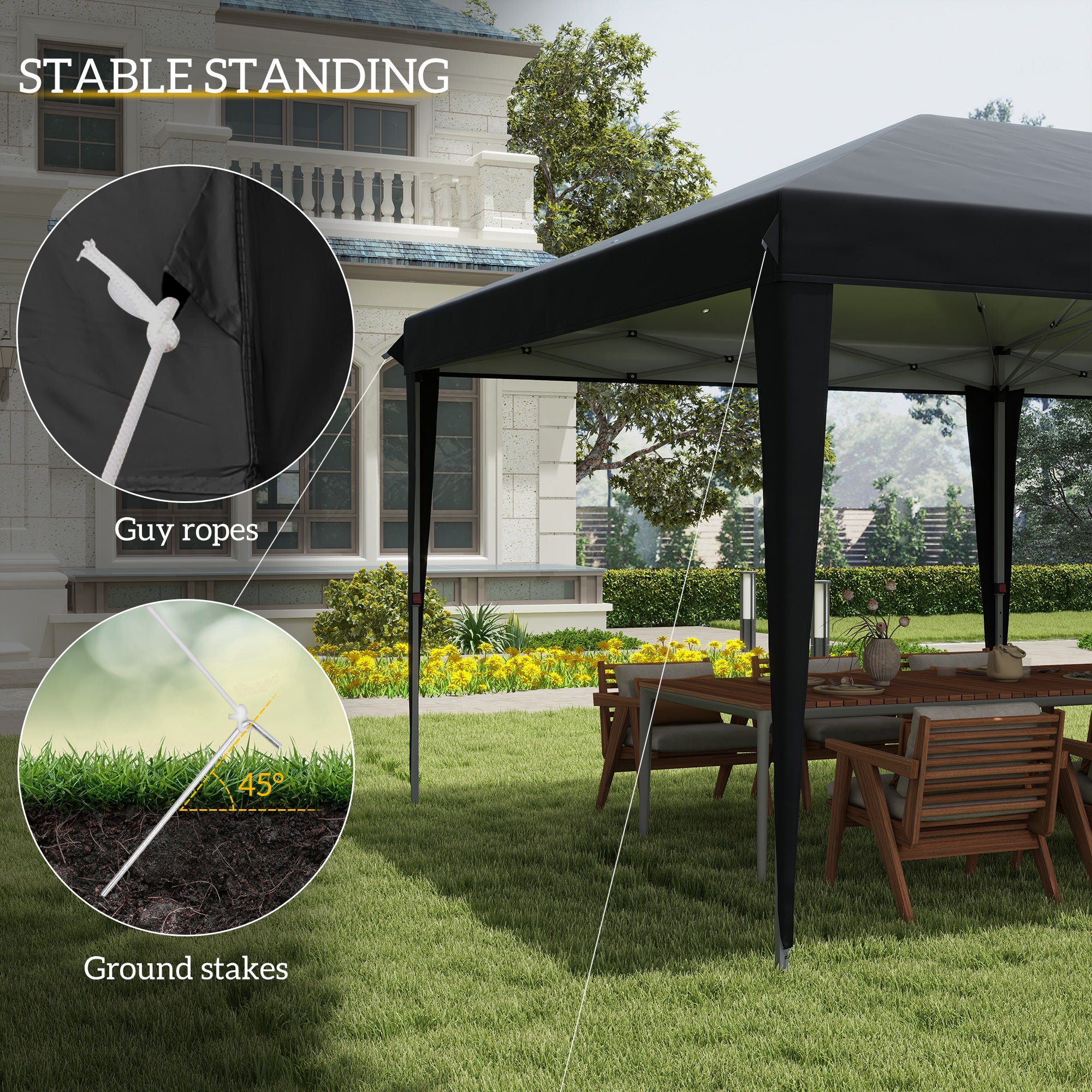 Outsunny Pop Up Gazebo, Double Roof Foldable Canopy Tent, Height Adjustable Wedding Awning Canopy w/ Carrying Bag, 6 m x 3 m x 2.65 m, Black 