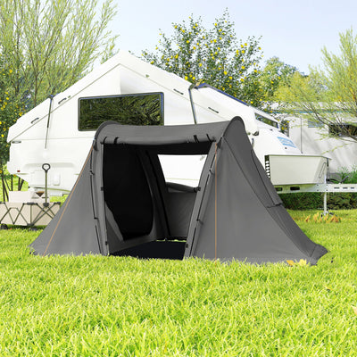 Outsunny 3 Man Camping Tent with Living Area and 2 Bedrooms, 3000mm Waterproof Family Tent with Sewn-in Groundsheet, Portable with Bag for Hiking, Festival, Backpacking, Drak Grey 