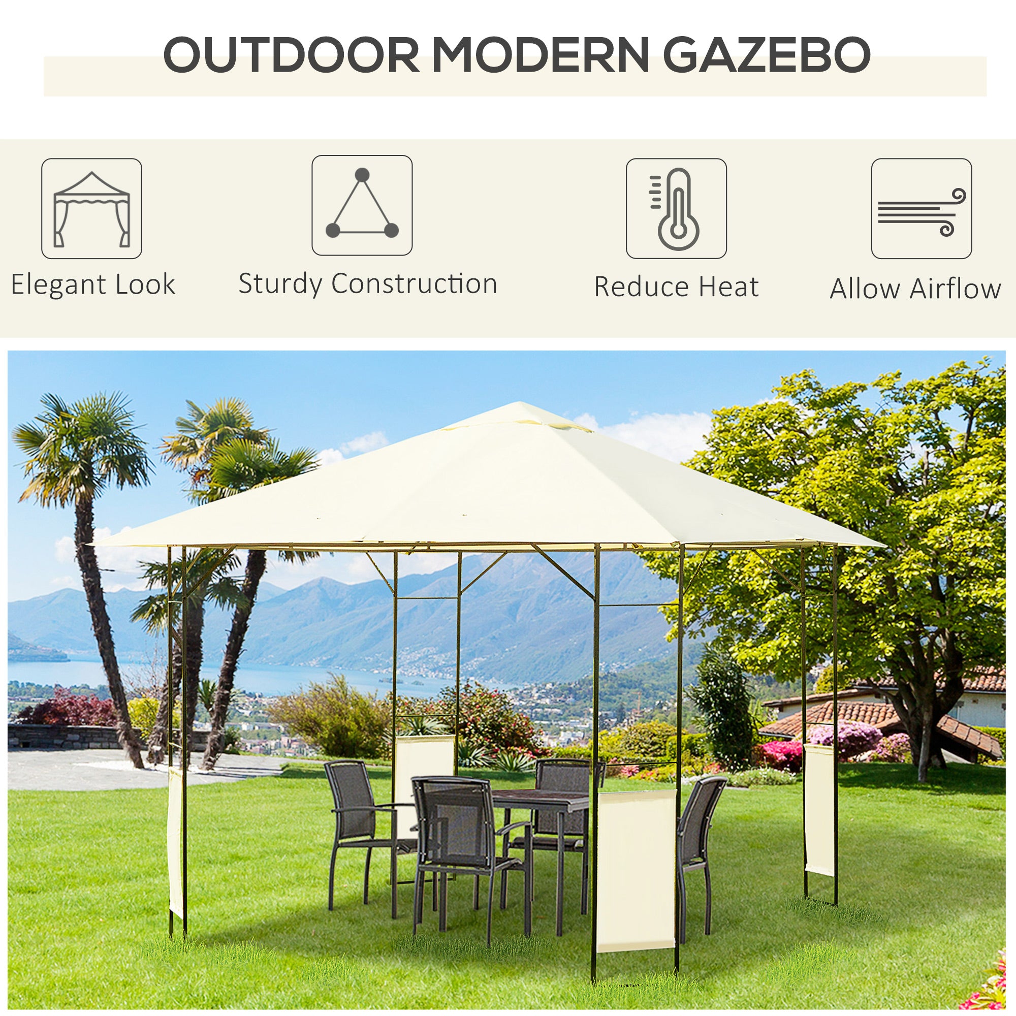 Outsunny 3 x 3 Meters Patio Garden Metal Gazebo Marquee Steel Frame with Canopy Awning Tent Water Resistant Cream 