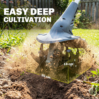 Outsunny Cordless Tiller, 18V Electric Garden Rotavator with 2 x 4000mAh Batteries, Charger, 20cm Tilling Width & 18cm Depth 