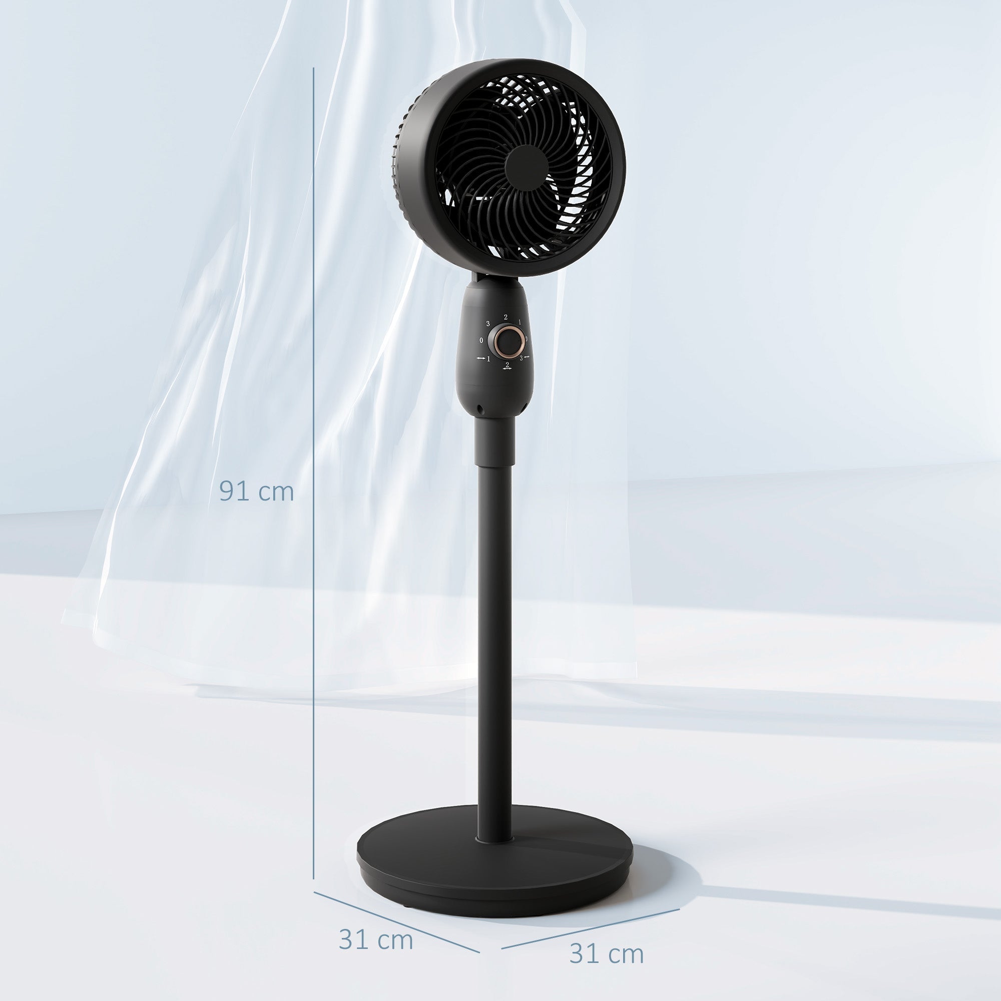 HOMCOM Pedestal Fan, Powerful Air Circulator, 12 Inch Floor Standing Fan with 3 Speed Settings, Oscillating Function for Bedroom, Home and Office, Black 