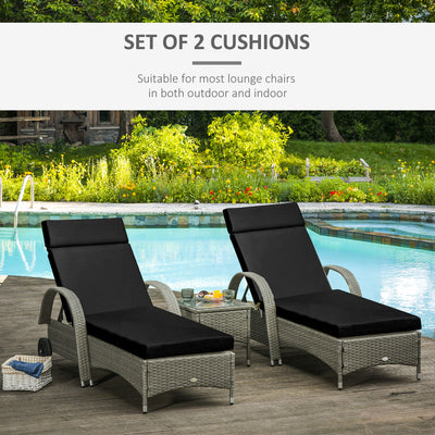 Outsunny Set of 2 Sun Lounger Cushions, Replacement Cushions for Rattan Furniture with Ties, 196 x 55 cm, Black 