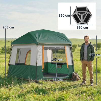 Outsunny Cabin Tent Easy Setup 3000mm Waterproof Camping Tent 4 Person with Carrying Bag Green 