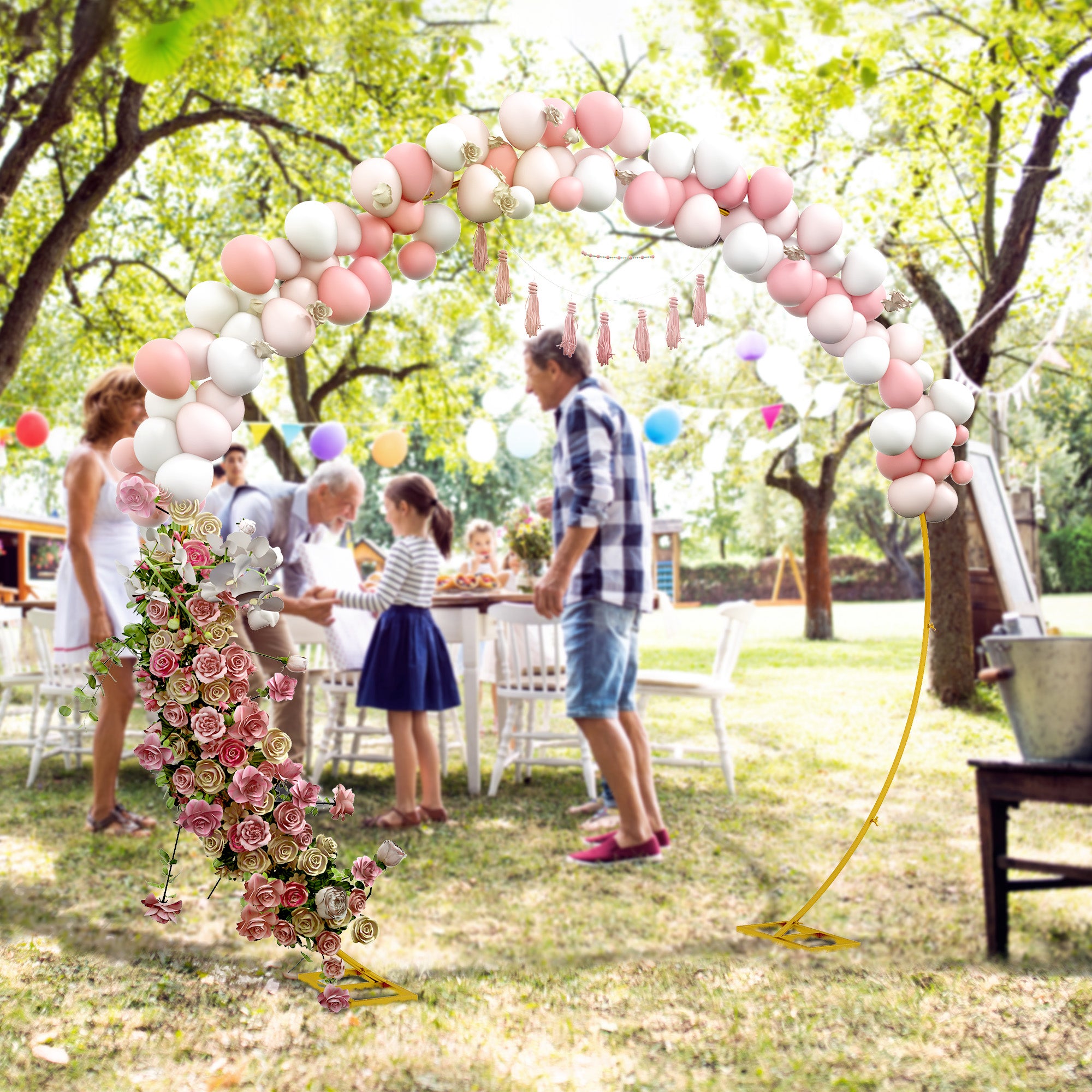 Outsunny 280cm Gold Backdrop Stand, Round Metal Wedding Arch for Birthday Party, Bridal Shower, Graduation, Ceremony 