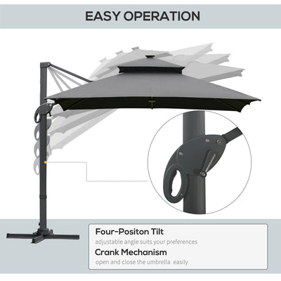 Outsunny 3 x 3(m) Aluminum Sun Square Canopy Top w/ Adjustable Pole Angle Dark Grey 