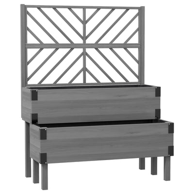 Outsunny Raised Garden Bed with Trellis, 2-Tier Wooden Elevated Planter Box  for Vegetables, Flowers, Herbs, Grey 
