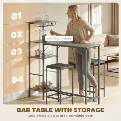 HOMCOM 3 Piece Breakfast Bar Table and Stools Set, Washed Grey 