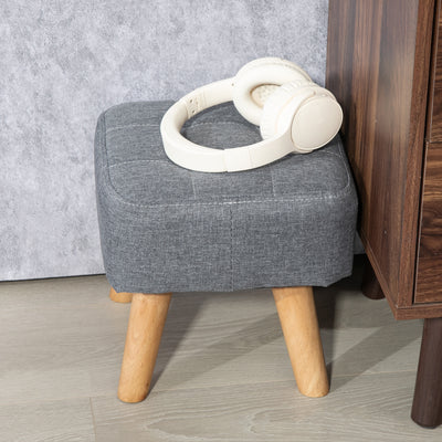 HOMCOM Linen-Look Square Padded Footstool - Grey 