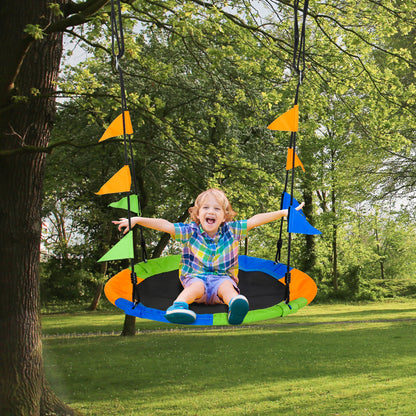 Outsunny Kid Nest Swing Seat Saucer Tree Swing 40 Inch/100cm Adjustable Rope Outdoor Indoor for Kids Over 3 Years Old Multi-Colour 