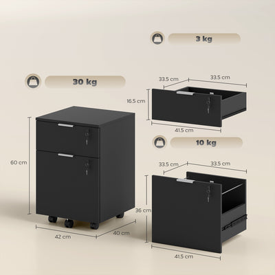 HOMCOM Two-Drawer Lockable Filing Cabinet - Black 