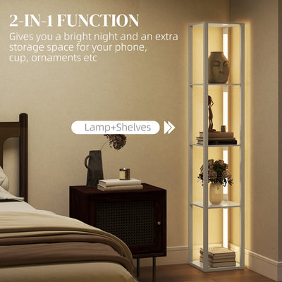 HOMCOM Floor Lamp with Shelves and 3 Brightness Levels - Oak 