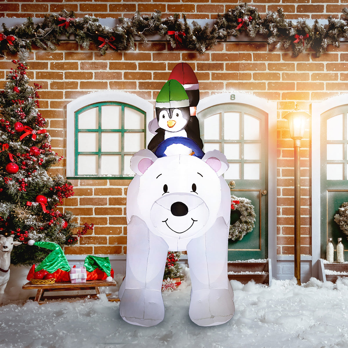 Outsunny 6.4ft Inflatable Polar Bear and Penguin Christmas Inflatable 