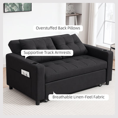 HOMCOM Two-Seater Pull-Out Sofa Bed - Black 