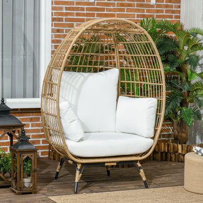Outsunny Rattan Egg Chair with Cushions and Pillows, Khaki 