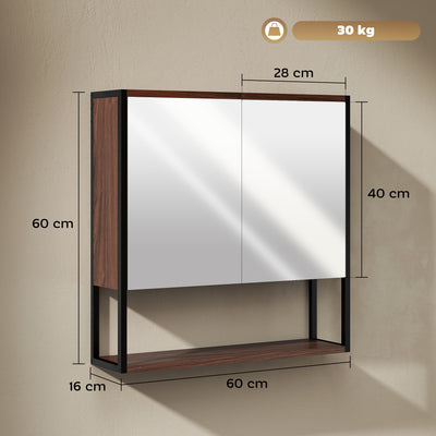 HOMCOM Bathroom Mirror Cabinet with Soft-Close Doors and Adjustable Shelf - Natural Wood Finish 