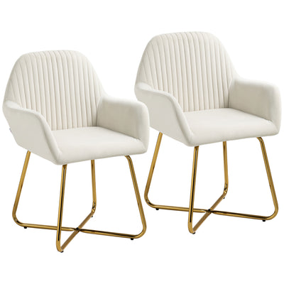 HOMCOM Modern Arm Chair Set of 2 Upholstered Accent Chair with Metal Base for Living Room Cream White 