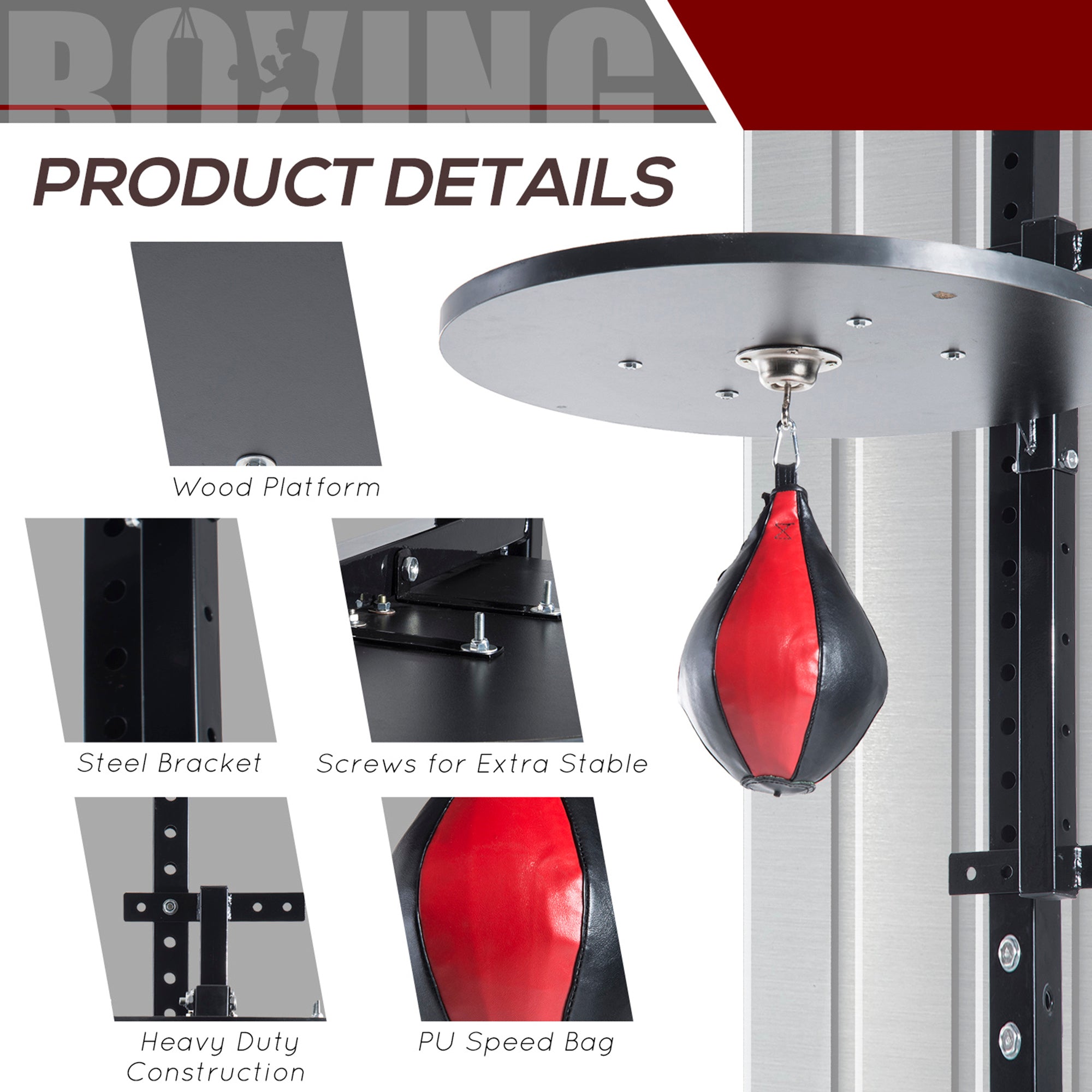 HOMCOM Speedball Platform Punch Bag Frame, Wall Mounted Swivel Bracket MMA Exercise Training Workout w/Ball 
