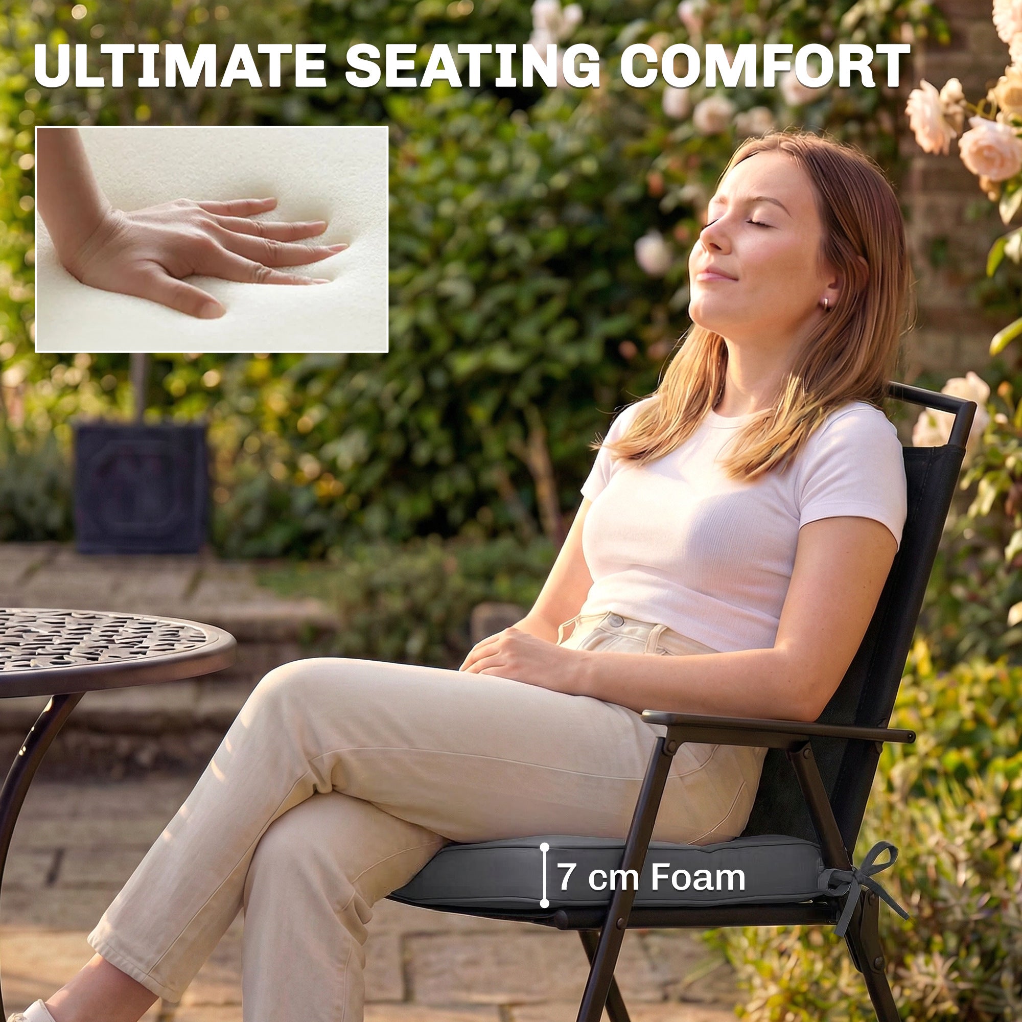 Outsunny Outdoor Chair Seat Cushions Set of 2, Garden Chair Cushions with 7cm Thick Foam & Ties, Dark Grey 