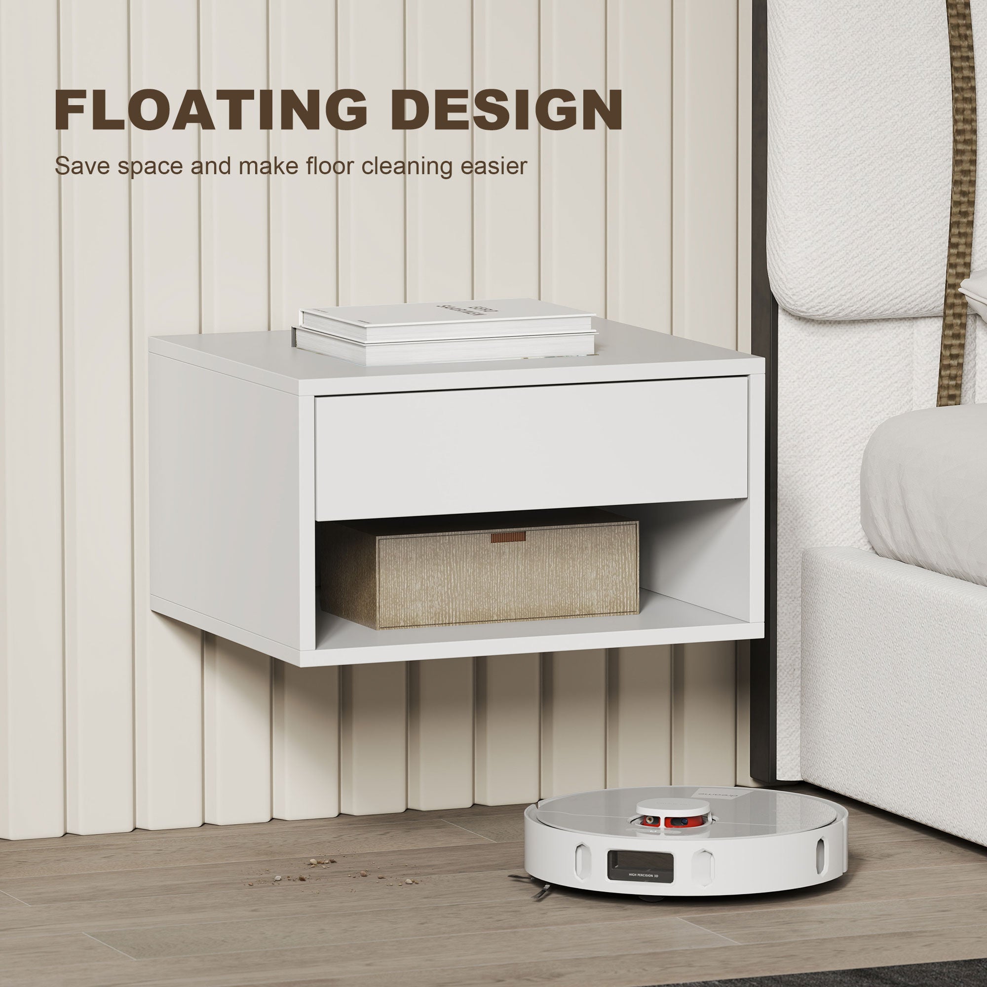 HOMCOM Set of Two Floating Bedside Tables - White 