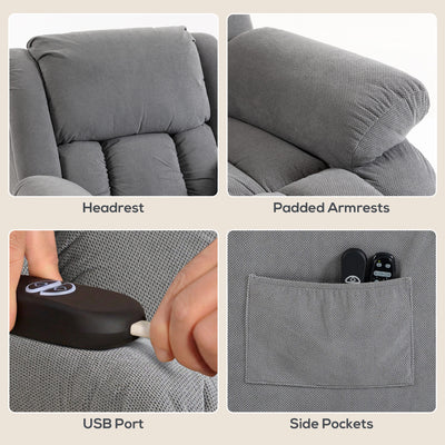 HOMCOM Recliner Armchair Lift Chair, Electric Recliner Chair with Vibration Massage and Heat, Wide Seat, USB Port, Light Grey 