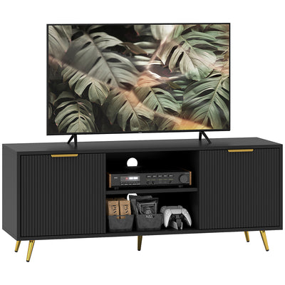 HOMCOM Modern TV Stand Cabinet for TVs up to 55", TV Unit with 2 Open Shelves and 2 Cabinets, Entertainment Centre with Cable Management for Living Room, Black 