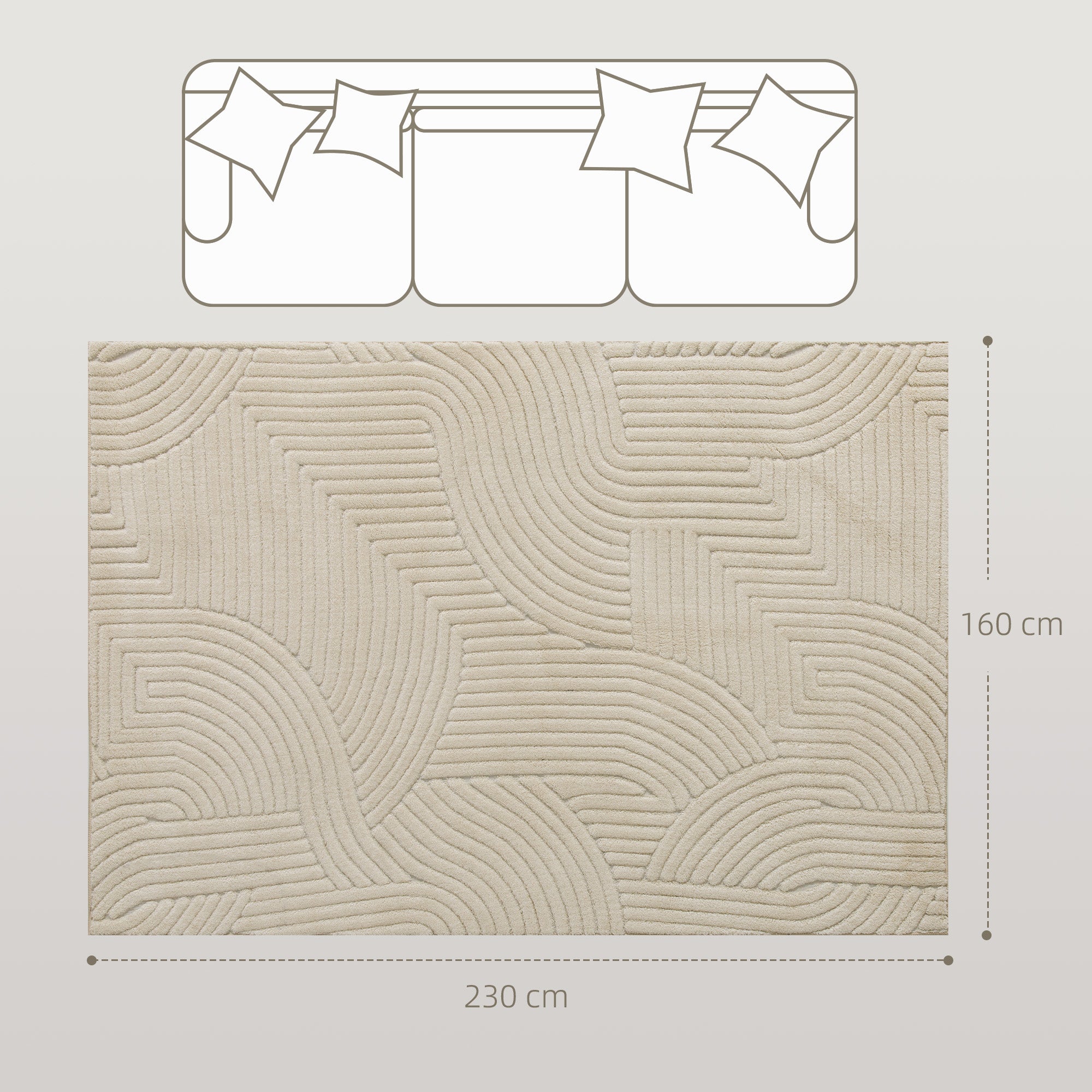 HOMCOM Modern Geometric Rug, Thick & Plush, Non-Slip, 230 x 160 cm – Cream, Living Room/Bedroom/Office 