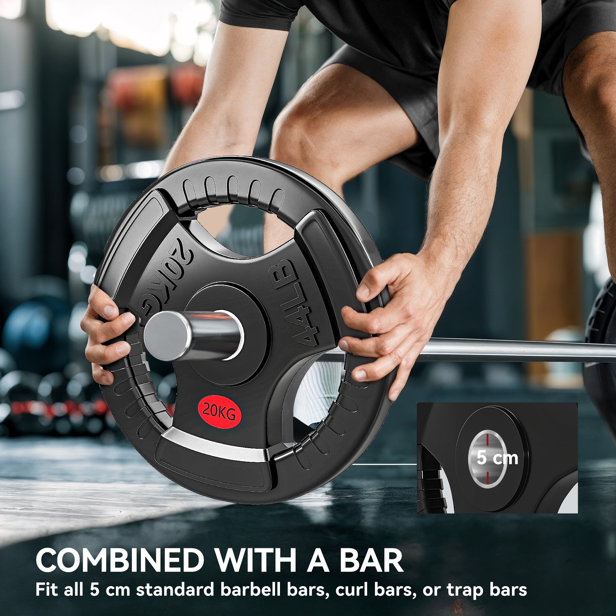 SPORTNOW Olympic Weight Plate, 2"/5cm Weight Disc with Tri-Grips, 20kg Dumbbell Plate for Weightlifting and Strength Training Home Gym Fitness Workout, Black 