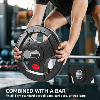 SPORTNOW Olympic Weight Plate, 2"/5cm Weight Disc with Tri-Grips, 20kg Dumbbell Plate for Weightlifting and Strength Training Home Gym Fitness Workout, Black 