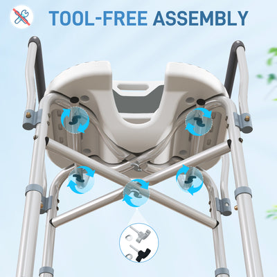 HOMCOM Shower Chair with Upgraded U-shaped Seat and Reinforced Crossbars, Height Adjustable Padded Bath Chair with Non-slip Feet for Elderly Seniors Disabled Handicap, Tool-Free Assembly, Grey 