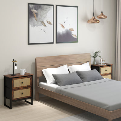 HOMCOM Industrial-Natural Bedside Table Set of 2 - Brown 