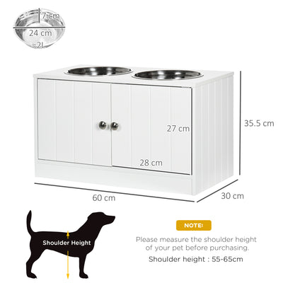 PawHut Raised Pet Feeder, with Two Bowls, Storage - White 