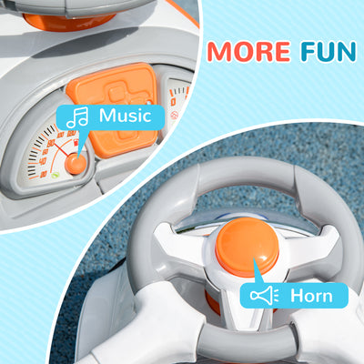 AIYAPLAY 3 in 1 Ride on Push Car, Cartoon Robot Theme Foot to Floor Slider w/ Handle Light Music Horn, Storage - White 