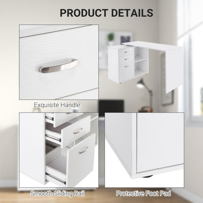 HOMCOM L Shaped Computer Desk, Reversible Home Office Desk with Drawers, File Cabinet and Storage Shelves, Study Table, 117 x 83.5 x 76cm, White 