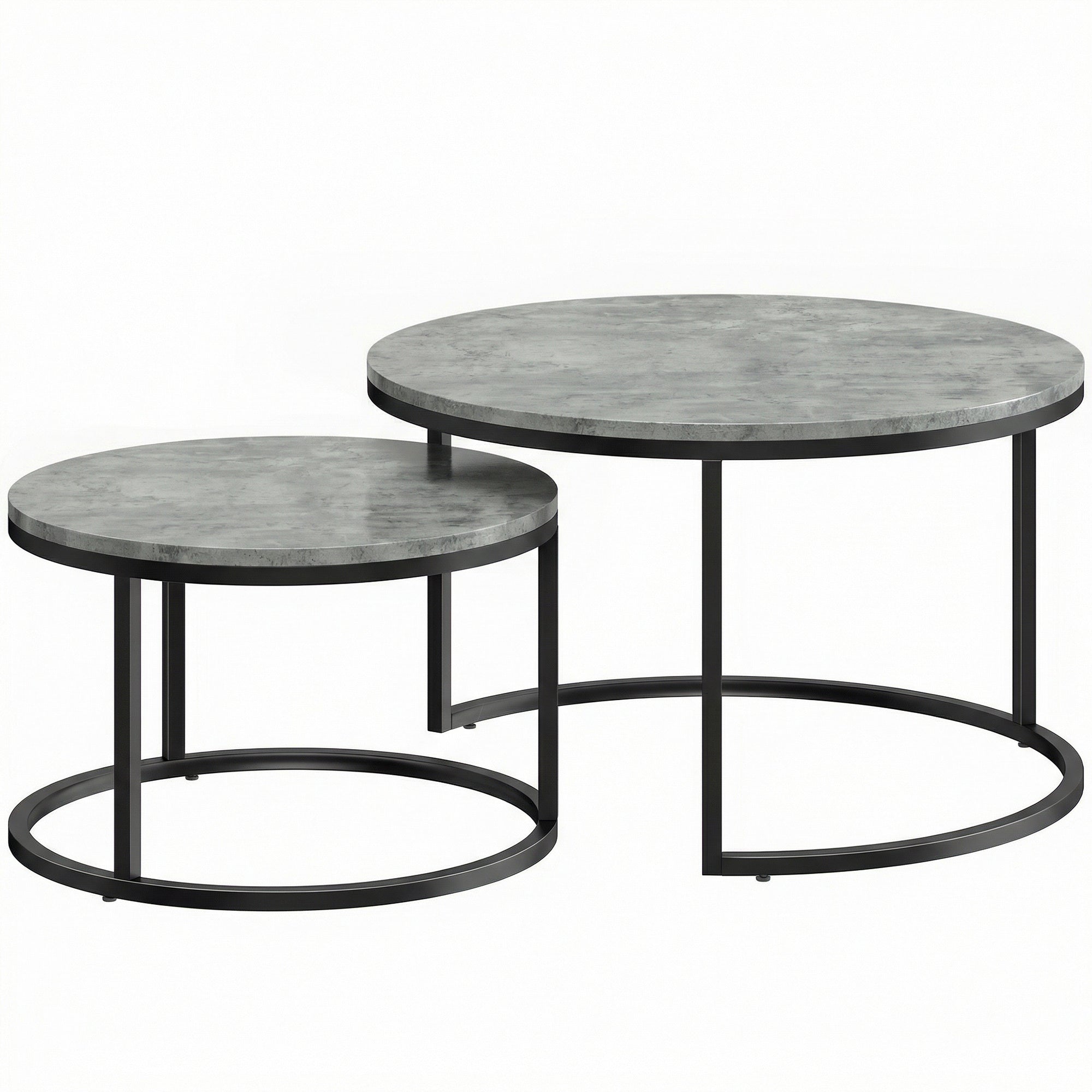 HOMCOM Set of Two Cement-Effect Stacking Tables - Grey 