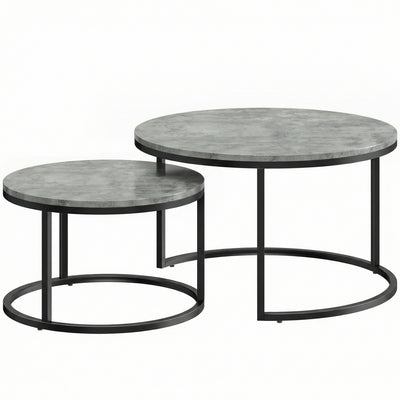 HOMCOM Set of Two Cement-Effect Stacking Tables - Grey 