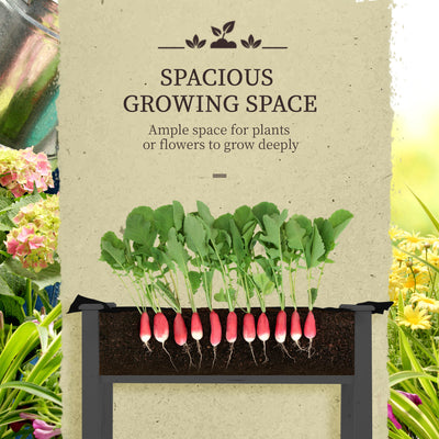Outsunny Raised Garden Bed Outdoor Elevated Wood Planter Box w/ PE Cover, Dark Grey 